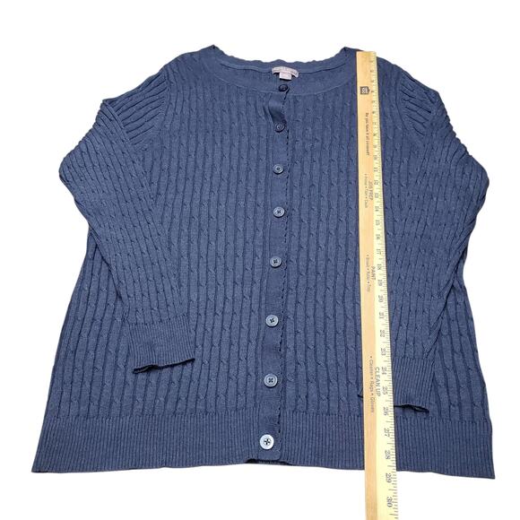 Laura Scott Navy Blue Cable Knit Cardigan Sweater Womens Plus 2X Tulip Neckline - Picture 7 of 9